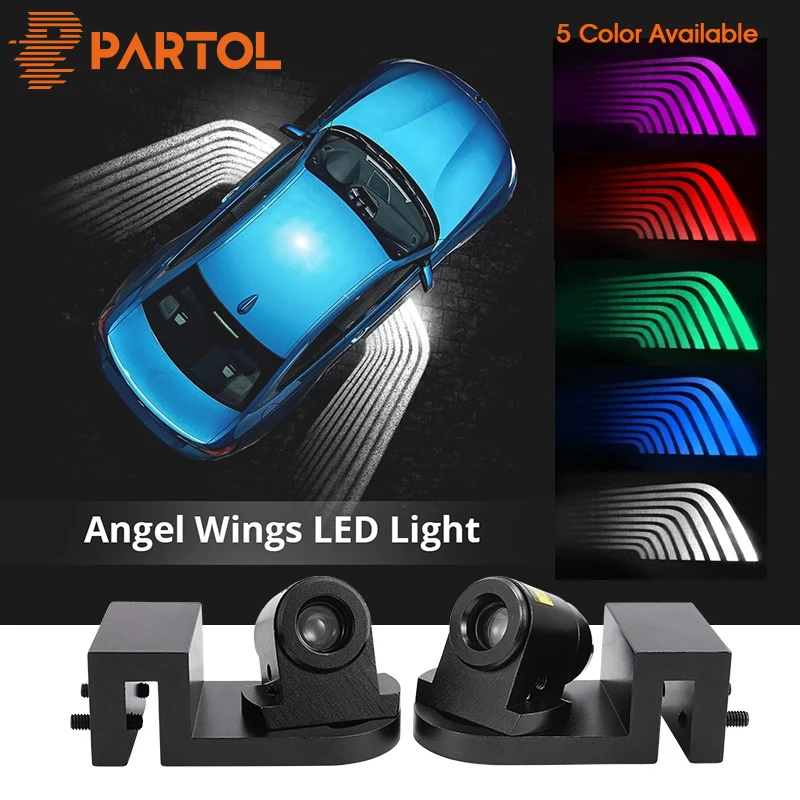 Partol 2Pcs Angel Wings Car Welcome Light Shadow Light Projector Car LED Door Warning Light Lamp for Audi BMW Toyota Volkswagen - изображение