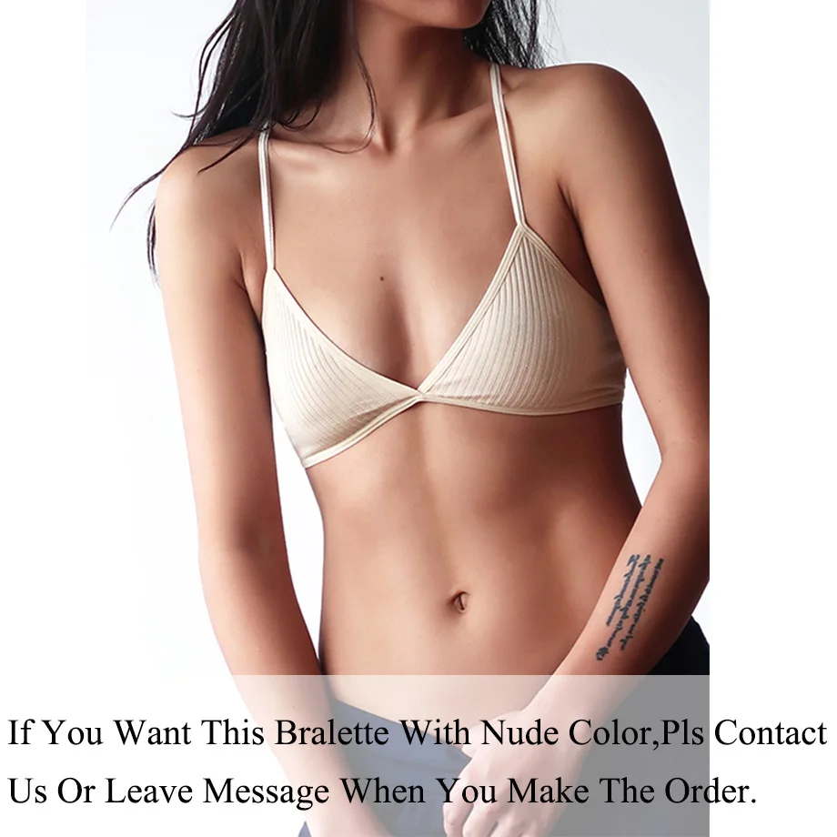 De Monarchia Teenage Girls Ribbed Plunge Bra Wireless Triangle Crisscross Back V Neck Bra Comfort Stretch Young Lady's Bralette