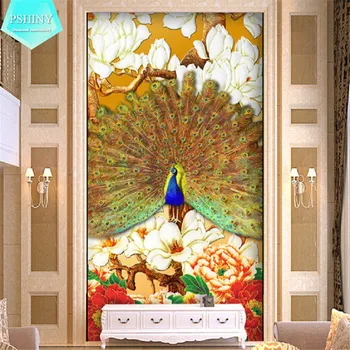 

PSHINY 5D DIY Diamond embroidery peacocks picture Decor Full resin round Rhinestone animals Flowers needlework diamond Painting