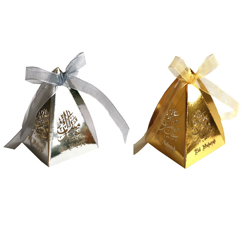 

10Pcs Happy Eid Mubarak Candy Box Ramadan Decorations Pyramid Paper Gift Boxes Islamic Muslim al-Fitr Eid Party Supplies