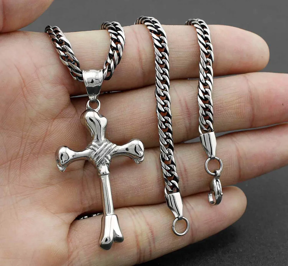 Мужское ожерелье с подвеской крестом из нержавеющей стали|biker pendant|biker cross necklacejewelry