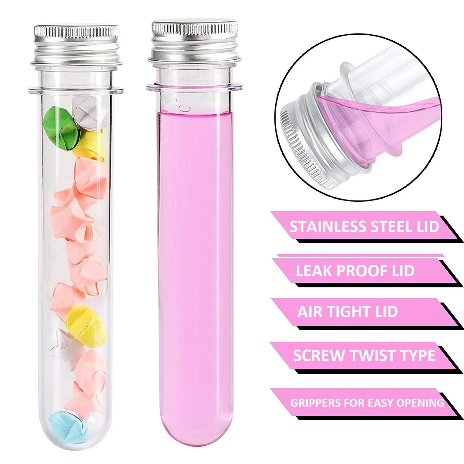 100Ml Plastic Test Tubes(25Pcs) With Cleaning Brush Transparent Storage Tubes With Lid- Bead Storage Tubes- Plastic Tube Fo