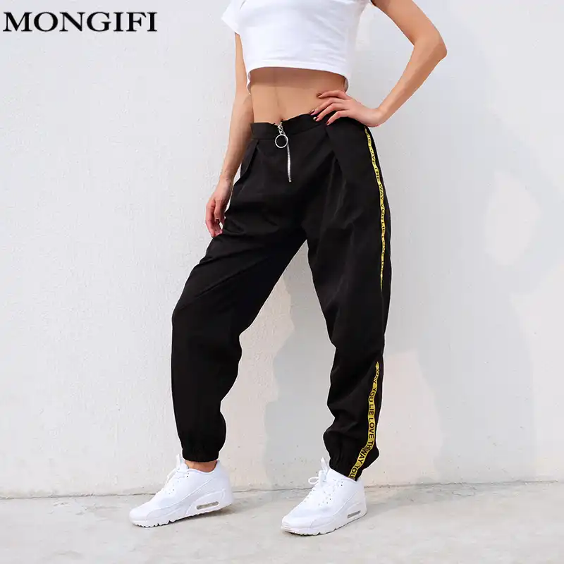 black baggy track pants