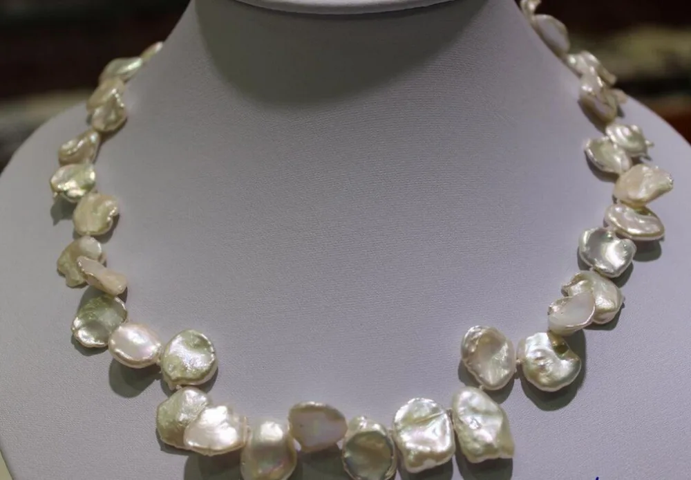 

FREE SHIPPING>>>@@ > N3803 Natural white Beautiful keshi reborn pearl necklace13x15mm-17.5INCH