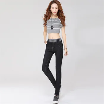 

High Waist Jeans Women Black Plus Size Stretch Jeans 19 New Spring Korean Casual Slim Jeans Winter Plus Velvet Thick Pants CX655