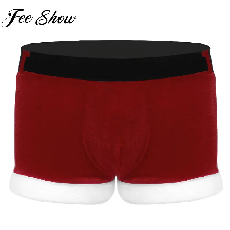 FEESHOW Mens Boxer Underwear Velvet Santa Christmas Party Cosplay
