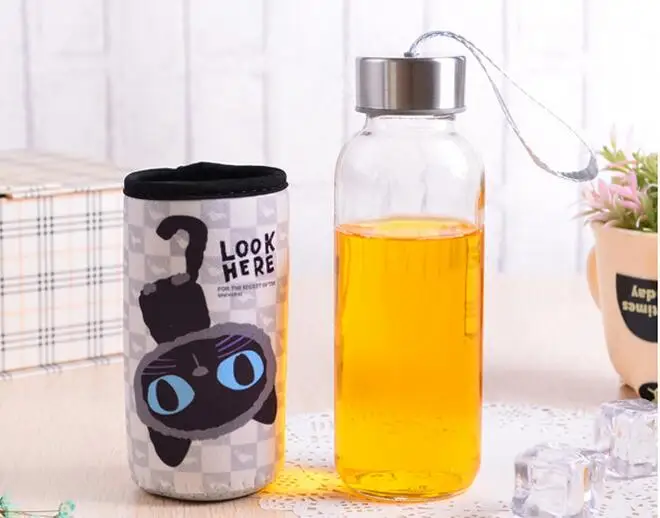 

Cat mini cup child portable hand warmer glass cup belt cover fabric 300ML