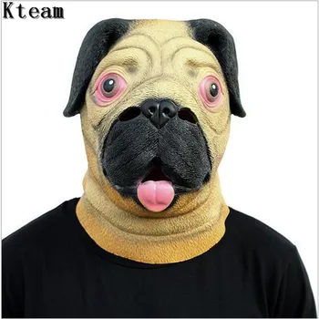 

New Pug Dog Head Latex Mask Full Face Adult Mask Breathable Halloween Masquerade Fancy Dress Party Cosplay Costume Cute Dog Mask