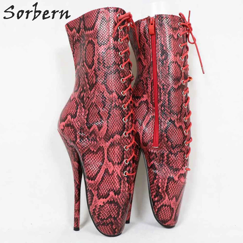 Sorbern Red Python Ankle Boots Women Ballet Stilettos High Heels Zipper Drag Queen Shoes Art Performance Pole Dance Heels Custom