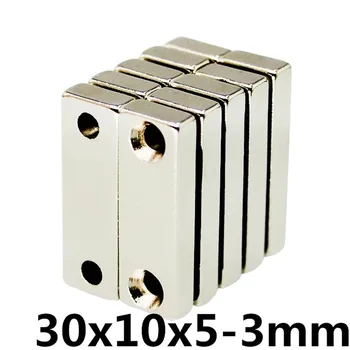 

10pcs/lot F 30x10x5 mm hole 3mm N35 Strong Square NdFeB Rare Earth Magnet 30*10*5 mm 2hole 3mm 30mm x 10mm x 5mm