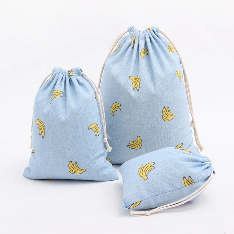 

1 PCs Banana Drawstring Bags Canvas Fruit Travel Storage Bags Red Organizer Bag For Clothing Child Toy Candy Tea Gift Bags Bolsa