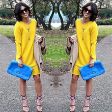 Neue Sexy Frauen Bodycon Yellow Cocktail Party Langarm Minikleid Herz Aushöhlen Auf Der Rückseite temperament Kleid