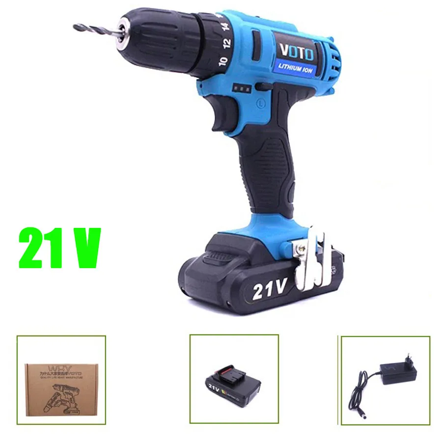 

VOTO Battery Rechargeable Cordless Drill Electric Screwdriver Set Lithium Power Tools Screw Gun Driver 220V 21V Blue 2018