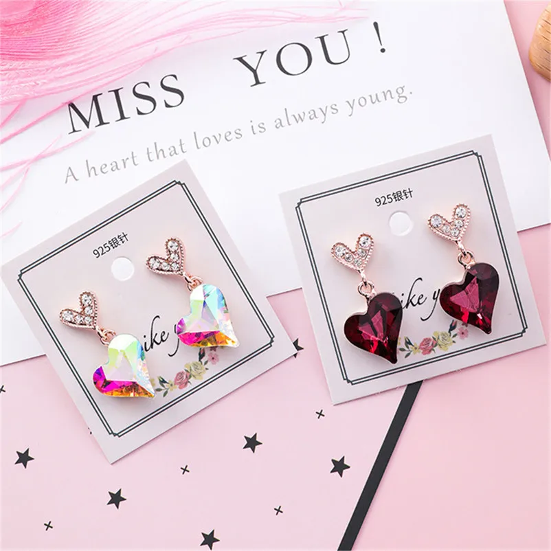 2018 Trendy stud earrings for women Fashion Zircon earrings Diamond-encrusted love heart earring Stud Earrings Brincos J04#N (3)