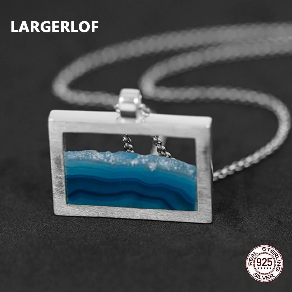 

LARGERLOF Real 925 Sterling Silver Pendant Nacelaces Agate Pendant Women Fine Jewelry Handmade Geometric Nacelace PD47134