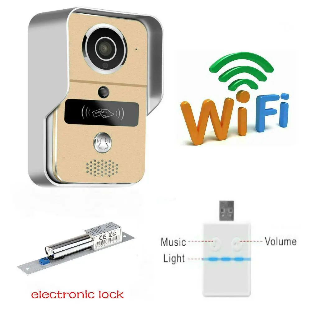 Wireless WiFi Video Door Phone Doorbell Doorphone Intercom P2P Cloud with Electronic Lock,Music bell Support App iOS and Android