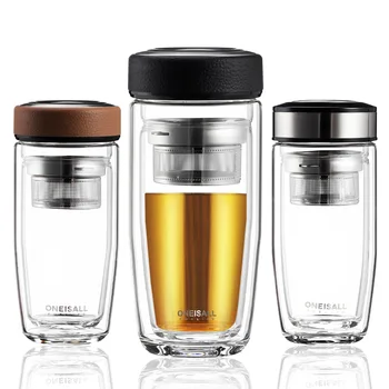

Men Glass 380ml Double Wall Insulation Glass Tumbler Bottle For Water With Tea Filter Drinking Glass Bottle Transparent Cafe Cup