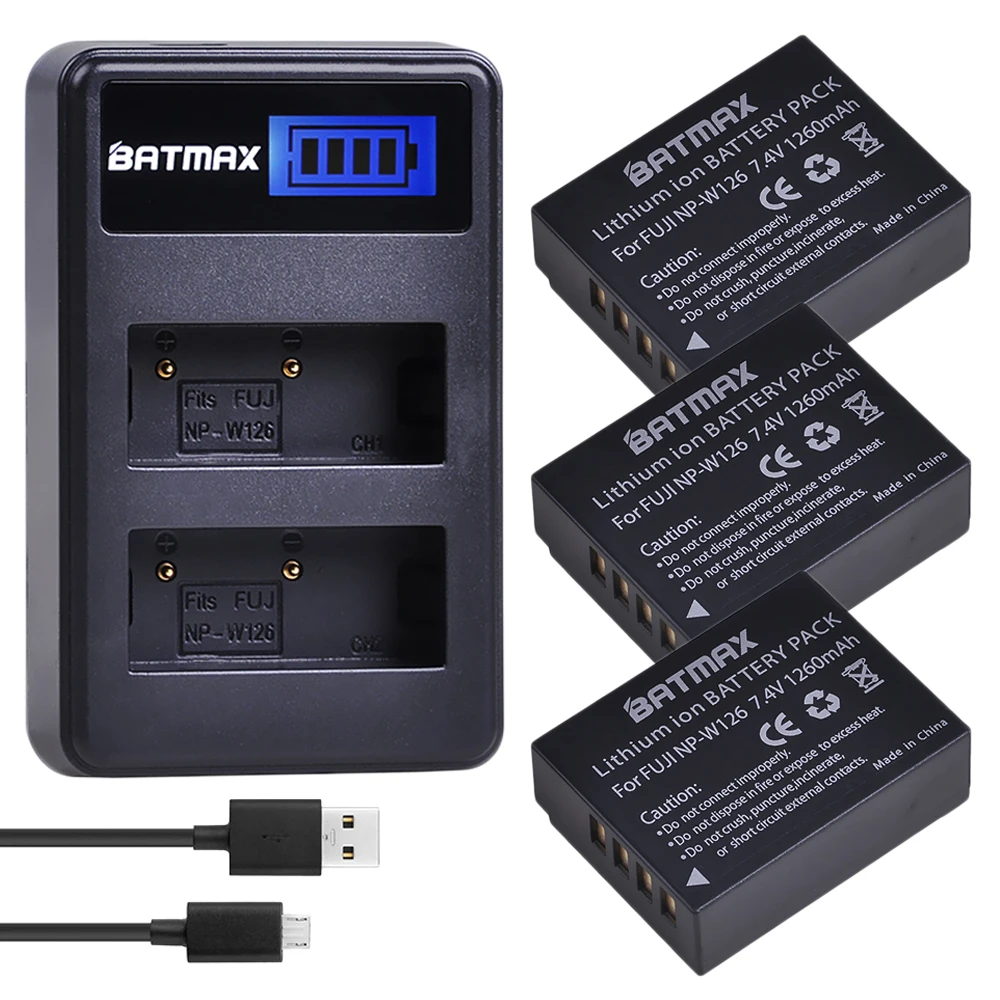 Batmat NP-W126 NPW126 Батарея+ ЖК-дисплей Dual USB Зарядное устройство для ЖК-дисплея с подсветкой Fujifilm FinePix HS30EXR HS33EXR X-Pro1 X-E1 X-E2 X-M1 X-A1 X-A2 X-T20 - Цвет: 3B with charger