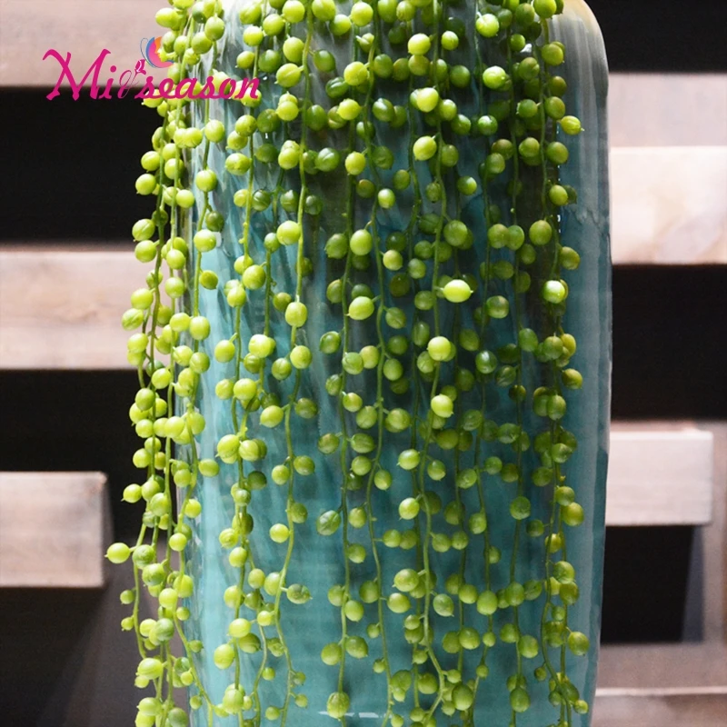 8pcs Artificial Hanging Fruits Succulents Pearls Fleshy Green Vine Flower Rattan Wall Decor Plants Fake Flower Lover Tears