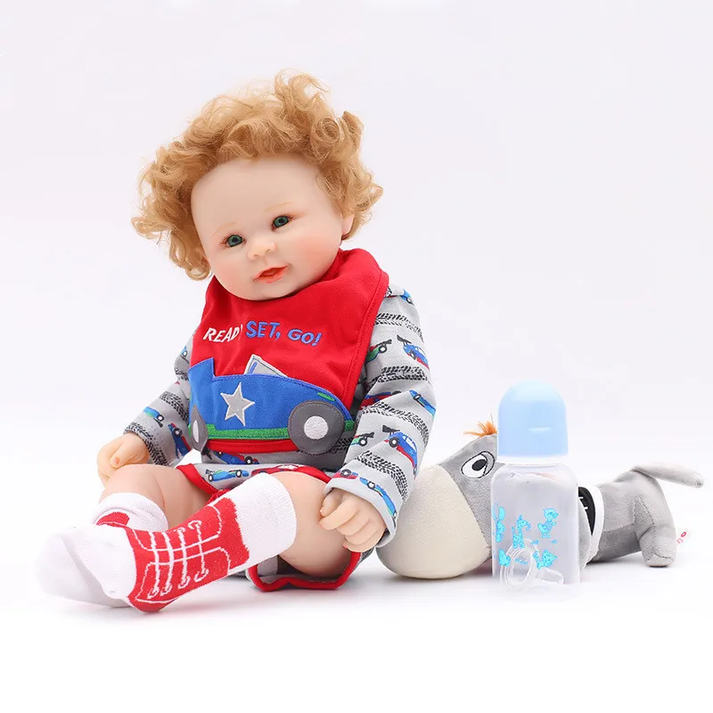 

New 50cm Reborn Baby Realiste Boy Boneca Reborn Corpo De Silicone Inteiro Full Body Silicone Dolls Reborn with Yellow Curly Hair