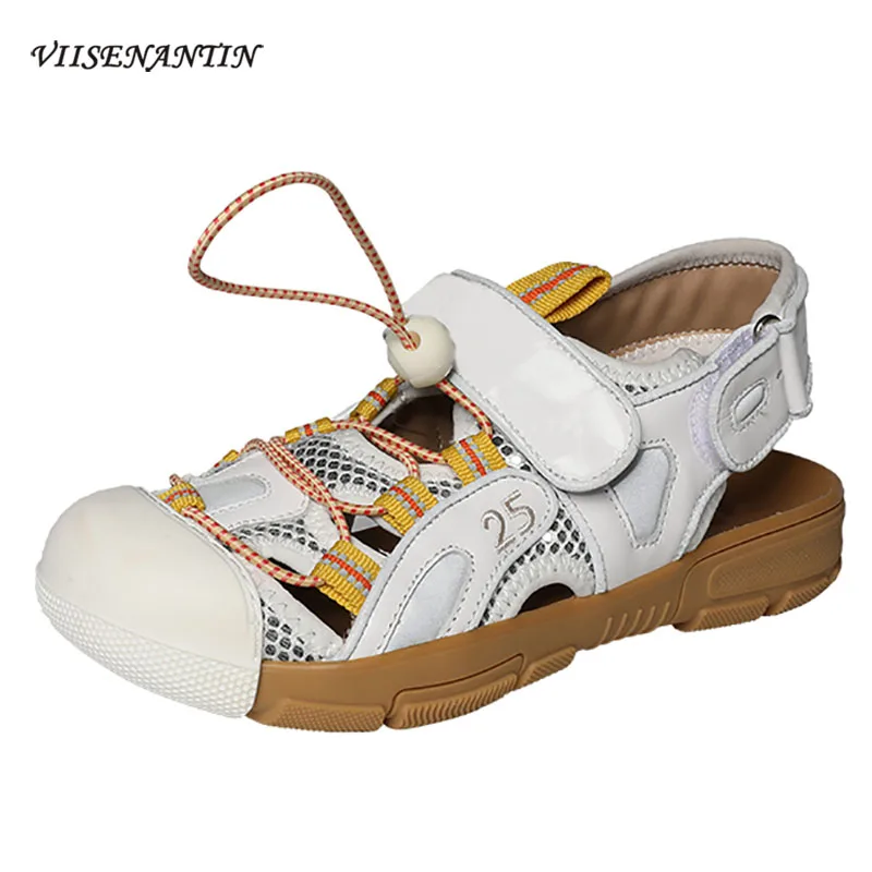 

VIISENANTIN Leather Hollow Out Sports Sandals Female 2019 Summer Magic Stickers Baotou Reflective Ins Hot Old Shoes chic