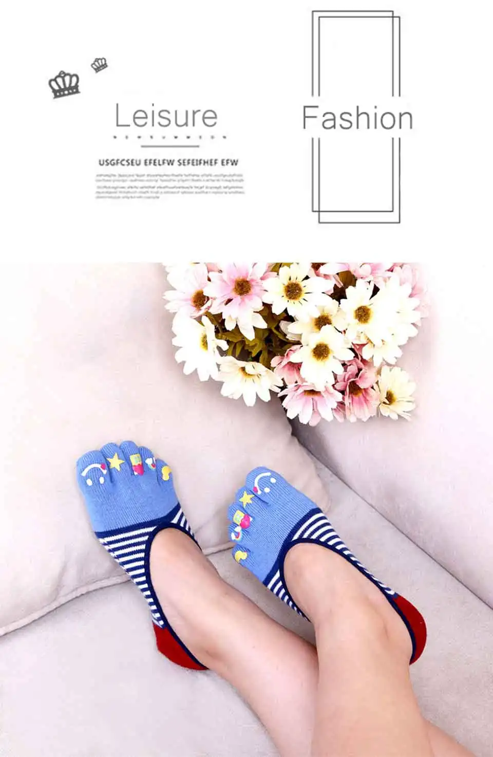Spring And Summer Women's Cute Japanese Five-Finger Cartoon Smiley Thin Horizontal Tide Female Shallow Mouth Invisible Boat Sock (1)
