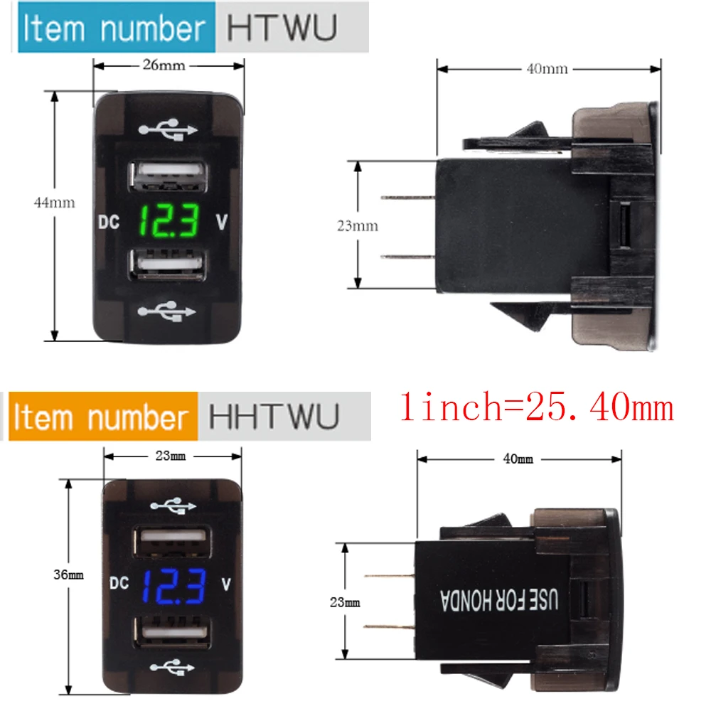 QC3.0 듀얼 포트 Toma 빠른 전화 12V 충전기 LED 전압계 자동차 USB 내장 소켓 어댑터 Honda Crv CB500X 용 Usb 버튼