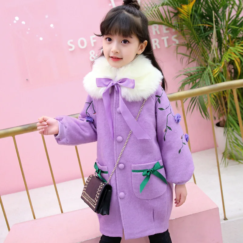 Kids girls winter wool coat 2017 new Korean female children in the long Princess fashion woolen coat