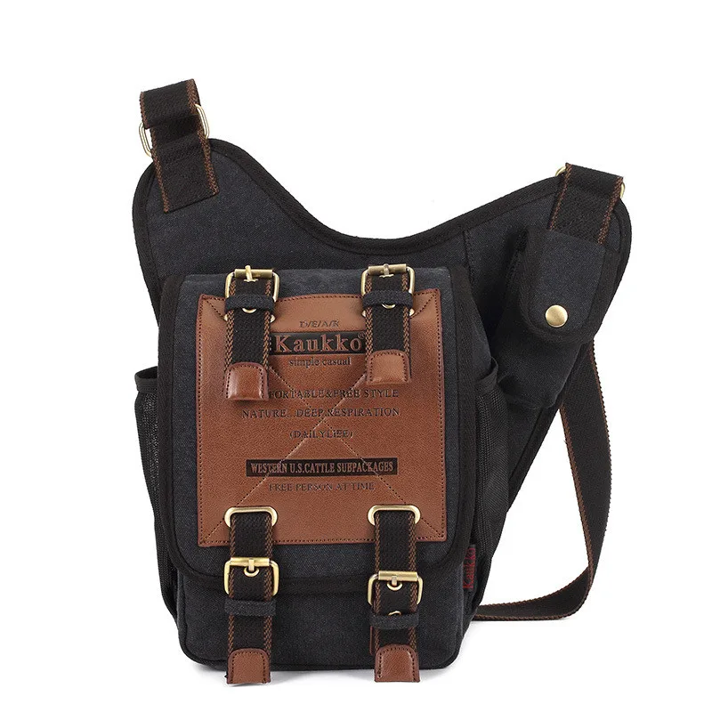 Винтажный дизайн нагрудная сумка из текстиля для мужчин сумка через плечо рыцарь холщовый мешок ретро мода уличная тактическая сумка - Цвет: Черный