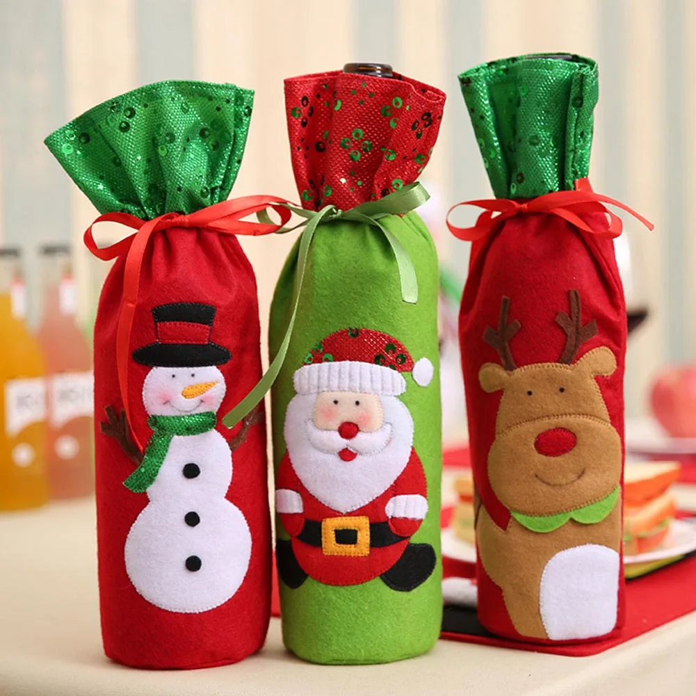 

1PC Christmas Decorations for Home Santa Claus Wine Bottle Cover Bag Santa Sack Decoration