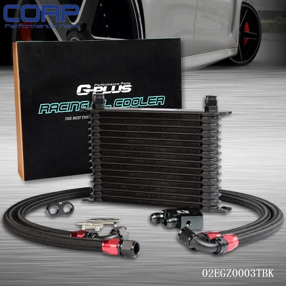 Universal 15 Row Engine Oil Cooler Kit + Sandwich Plate Fit For LS1 LS2