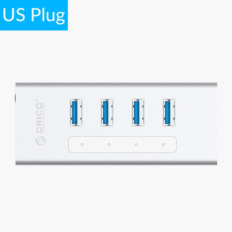 ORICO usb-хаб поддержка BC1.2 зарядка алюминиевый 4 порта USB3.0 сплиттер с 12V2A адаптер питания 1 м кабель для передачи данных для ноутбука MacBook - Цвет: Silver US Plug