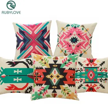

45x45cm Nordic Style Cotton Blend Linen Throw Pillow Covers Creative Colorful Geometric Pattern Sofa Seat Cushion Cover
