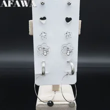 6 пар цветок мама из нержавеющей стали Кристалл Комплект сережек для женщин Серебряный цвет серьги гвоздики ювелирные изделия аксессуары Mujer E6128