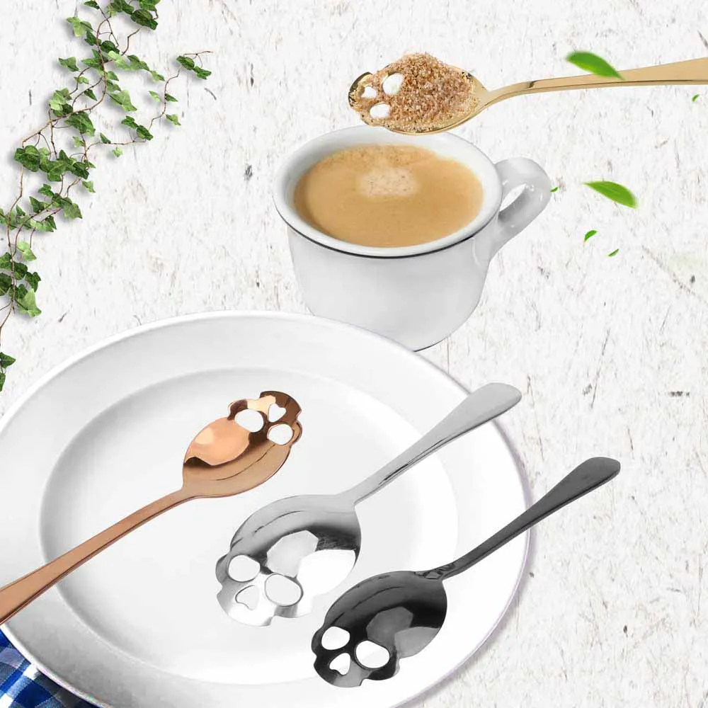 

Skull Style Small Tea Coffee Spoon Stainless Steel Spoon Tableware for Snacks Party Buffing Flatware Ice Cream Dessert Spoon
