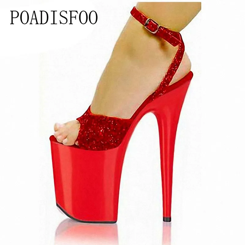 

POADISFOO flash pink paint shoes bride high-heeled wedding shoes COS fun super high-heeled shoes women's shoes LYP-E-078
