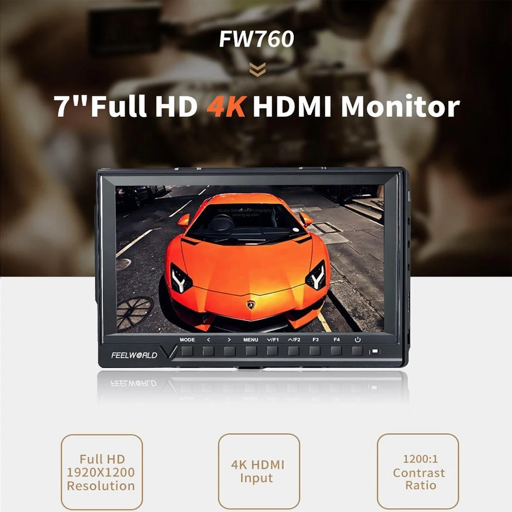 Feelworld поддерживает 4 K FW760 7 дюймов ips Full HD 1920x1200 на поле камеры монитор, пиковый фокус Assist Histogram Zebra Exposure