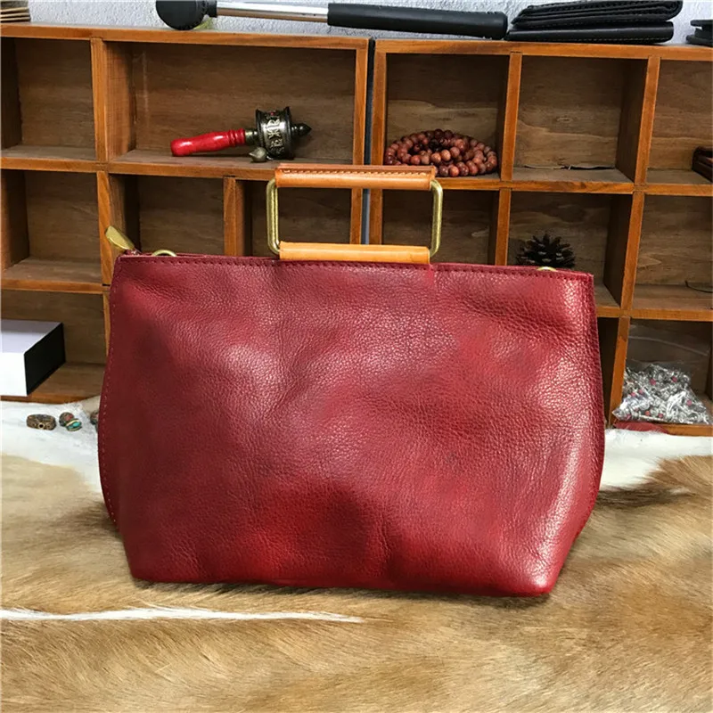 

Nesitu Non-toxic Yellow Red Brown Black Coffee Vegatable Tanned Genuine Leather Women Handbag Shoulder Messenger Bag M21083