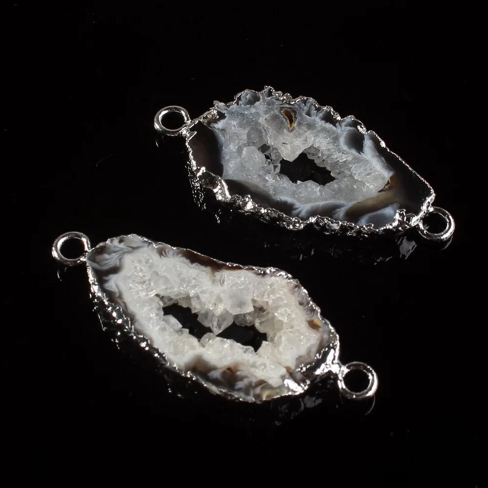 Natural Gnergy Gemstone~ Popular Silver Plated Natural Gray Agates Connector Modern Pendant Charm Slice Geode Jewelry 2 AA00206000705a