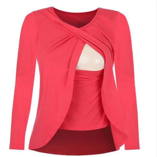 MODENGYUNMA Maternity Dress New Long Sleeve Round Neck Breast-feeding Maternity Clothes Leisure Solid Colormaternity Tops