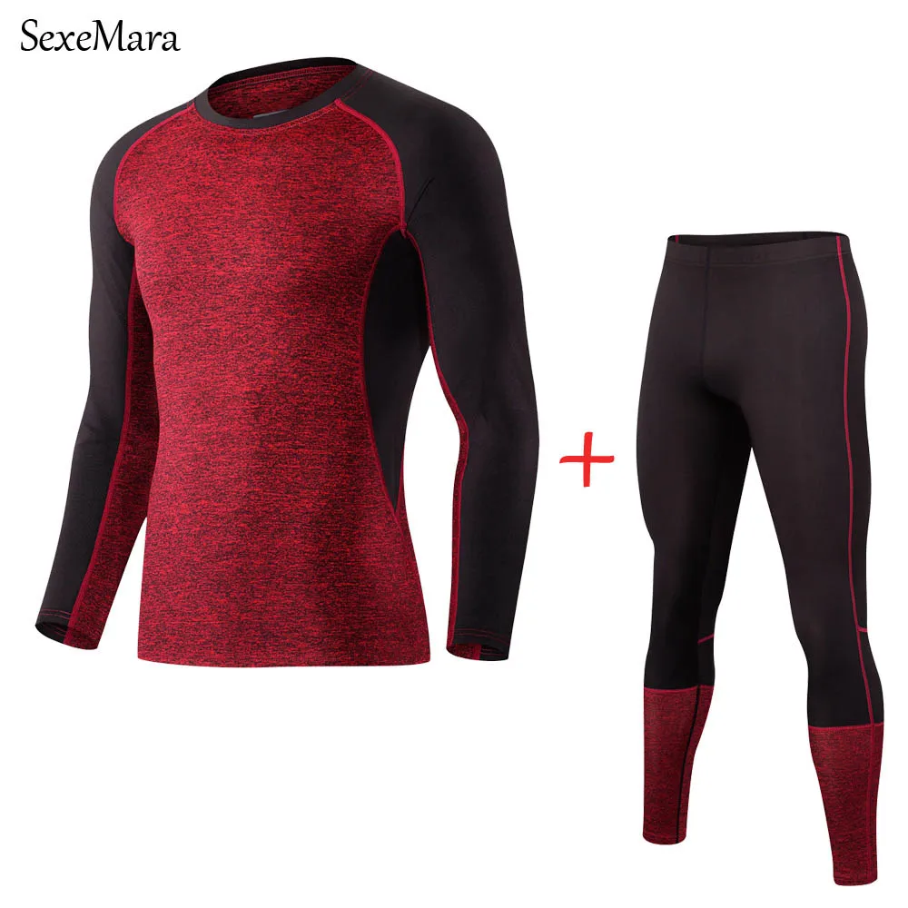 SexeMara сшивание мужские наборы компрессионные рубашки+ Леггинсы базовый слой Кроссфит фитнес MMA длинный рукав футболка для бега плотный комплект - Цвет: Set
