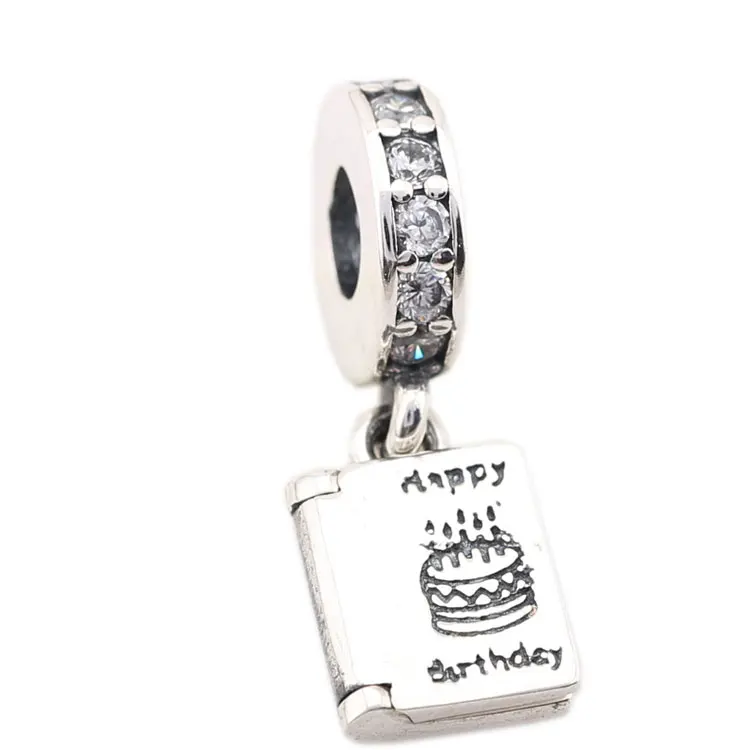 925 Sterling Silver Charm Charmes Joyeux Anniversaire Gateau Bougies Livre Pendentifs Cadeau En 2 Pieces Fit Pandora Bracelets Fabrication De Bijoux Aliexpress