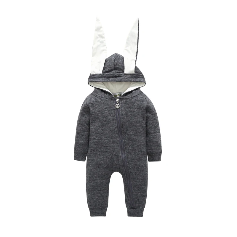 

baby boy girl clothes 2019 spring and autumn new small boys and girls clothes cute gray long ears rabbit Siamese romper