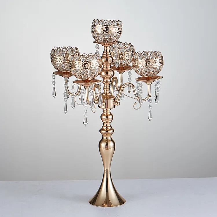 85 cm height 5 arms metal Gold/ Silver candelabras with crystal