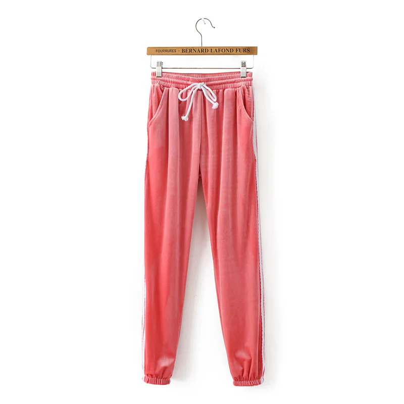 Модные женские бархатные спортивные штаны, классические спортивные штаны с двумя полосками, боковые полосатые штаны для бега, спортивные штаны с манжетами - Цвет: pink
