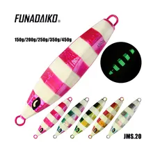 FUNADAIKO 2 pçs/lote jig chumbo jig isca de pesca de metal jig isca artificial brilho zebra lento gabarito jigging lure 200g 250g 350g 450g 550g