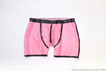 

Latex rubber shorts with front zip in Metallic pink and black trim free shipping