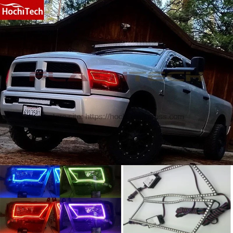 HochiTech RGB Multi-Color LED Angel Eyes Halo Rings kit super brightness car styling for 2009-2014 Dodge RAM Truck w/ Remote hochitech for mazda cx 7 cx 7 2006 2012 car styling rgb led demon angel eyes kit halo ring day light drl with a remote control