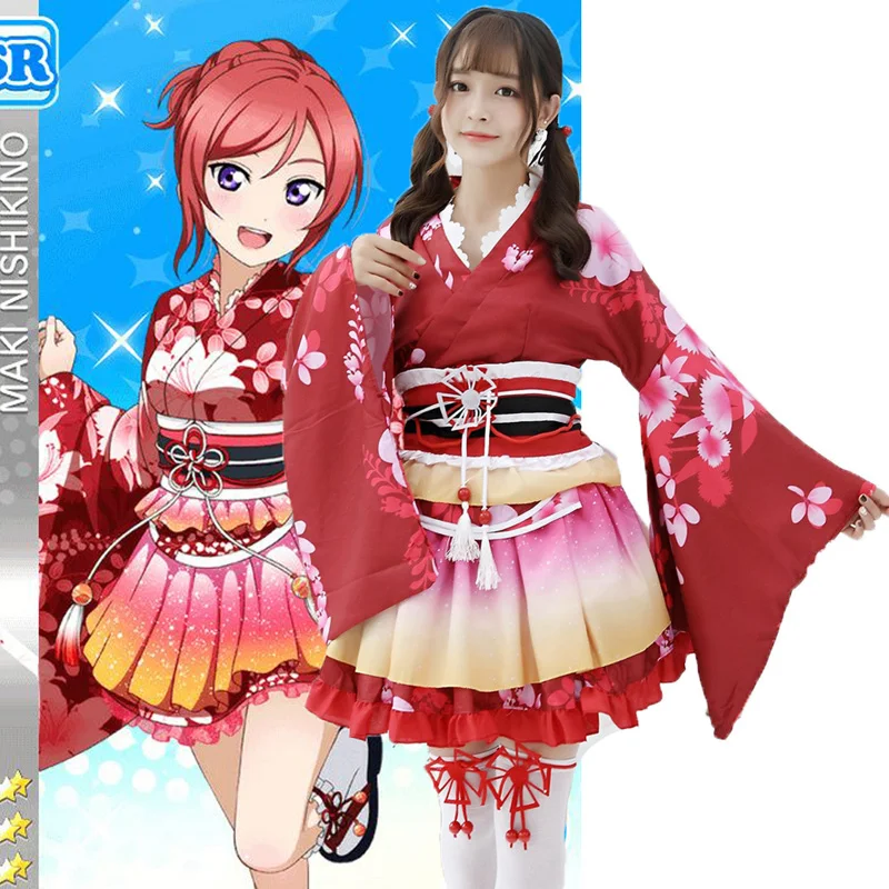 Аниме Lovelive! Маки нисикино юката пробудить косплей костюм Любовь Live полный