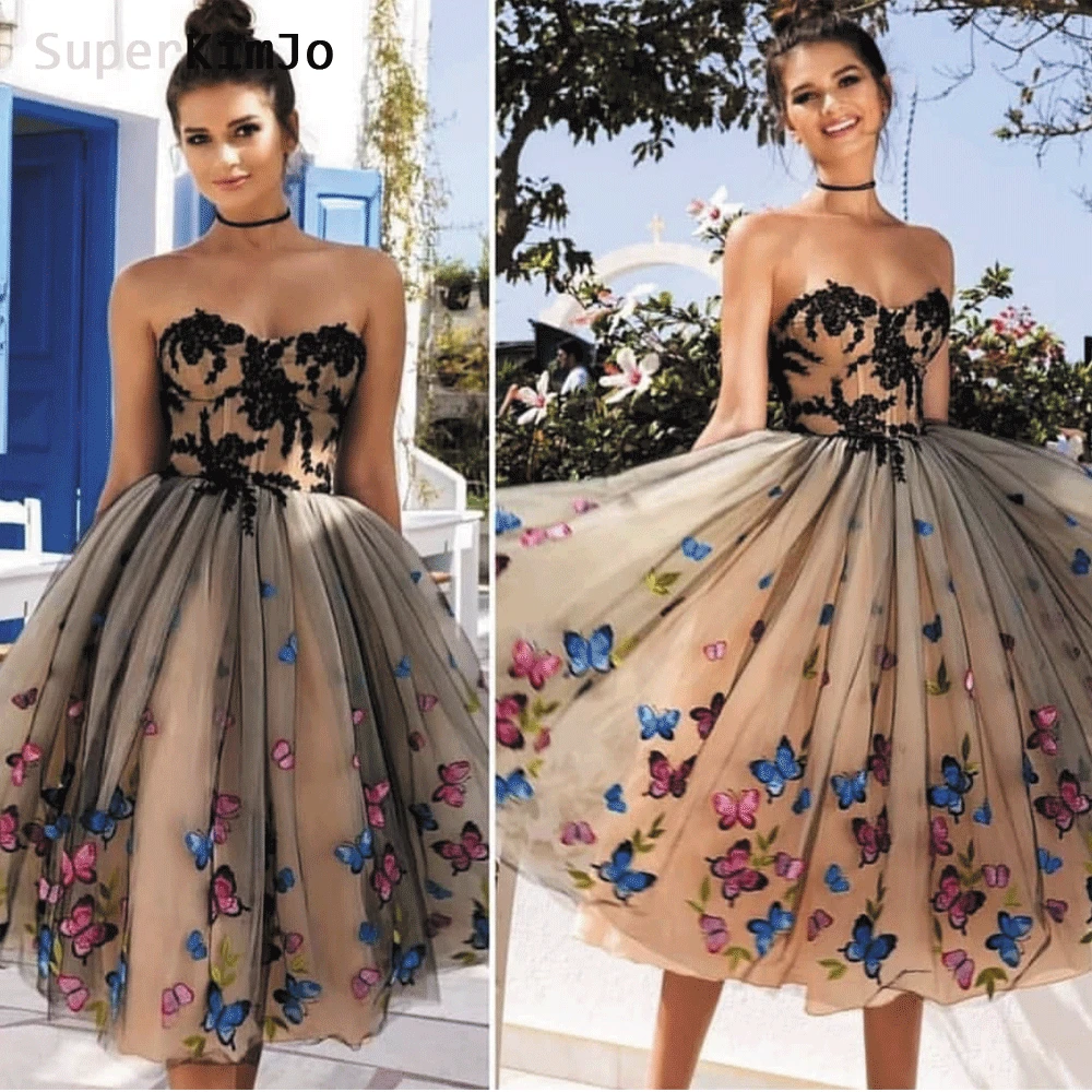 SuperKimJo Vestido De Graduacion Черная Кружевная аппликация возвращения домой платья короткие 3D Цветы недорогие Выпускные платья